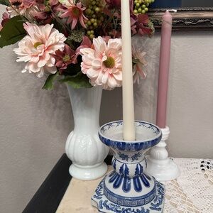 Andrea By Sadek Blue and White Candle Holder